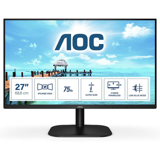 Monitor 27" AOC FHD 1920x1080p IPS 75Hz 101%sRGB 250nits - Albagame