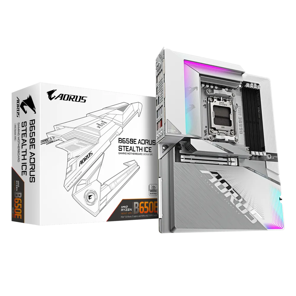 Motherboard Gigabyte B650E Aorus Stealth ICE  , Wireless WiFi7 Bluetooth 5.4 , ATX , DDR5 , Socket AM5 , 12+2+2 phase VRM - Albagame