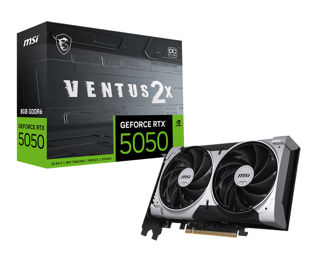 GPU MSI Ventus 2x OC GeForce RTX 5050 8GB GDDR6 , 2x Fan , Black/Silver , G5050-8V2C - Albagame