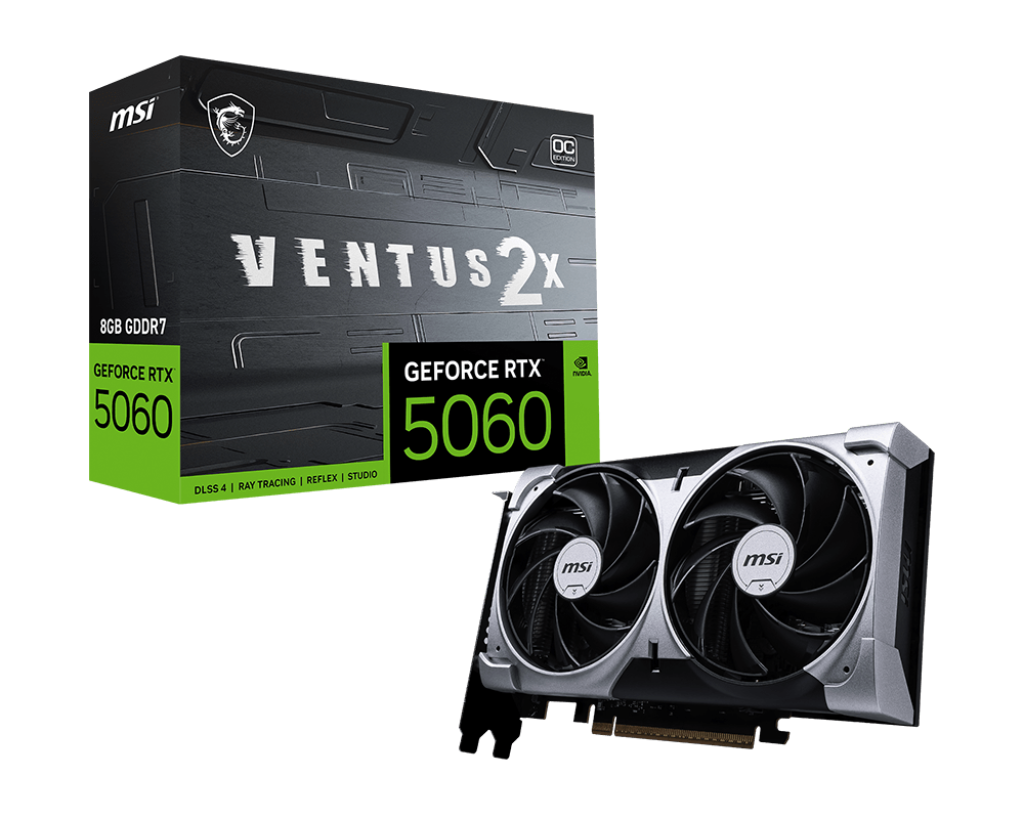 GPU MSI Ventus 2x OC GeForce RTX 5060 8GB GDDR7 , 2x Fan , Black/Silver , G5060-8V2C - Albagame