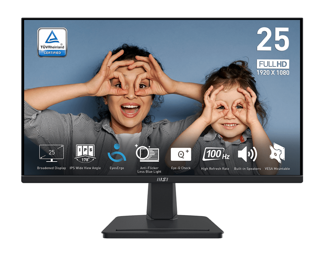 Monitor 24.5" MSI Pro MP251 , FHD 1920x1080p IPS 100Hz 1ms 104.1%sRGB 300nits , 1xHDMI 1xVGA , 2x Speakers , VESA , Adaptive Sync , Black , 9S6-3PC2CM-002 , 2Y