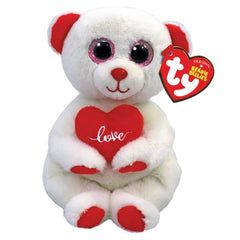 Plush Ty Beanie Bellies Desi White Bear With Heart 15 cm - Albagame
