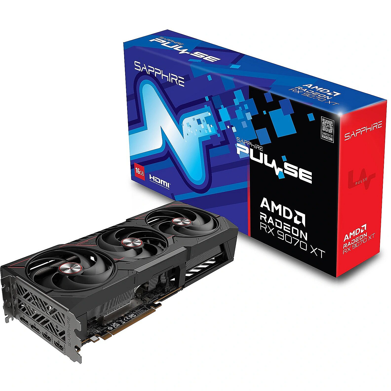 GPU Sapphire PULSE Radeon RX 9070 XT 16GB GDDR6 , 3x Fan , PC: 2x 8-pin , Black , 11348-03-20G