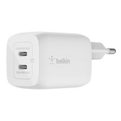 Socket Charger Belkin Mains 2x USB-C with GAN PD PPS up to 65Watt Total (1x45Watt + 1x20Watt) , White , BEL-0042 - Albagame