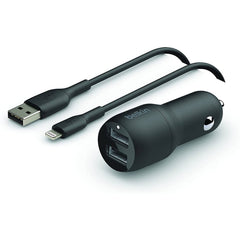 Charger 24W  Belkin Dual USB-A Car Charger , 1x USB-A to Lightning Cable 1m , Black , CCB001BTBK - Albagame