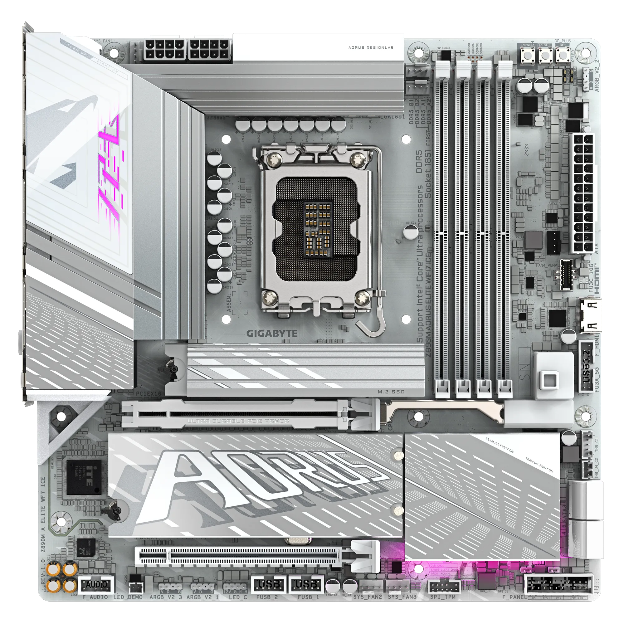 Motherboard Gigabyte Z890M AORUS ELITE WIFI7 ICE , Wireless 7 + Bluetooth 5.4 , DDR5 , Micro ATX , Socket 1851 , Digital twin 12+1+2 phase 60A VRM - Albagame