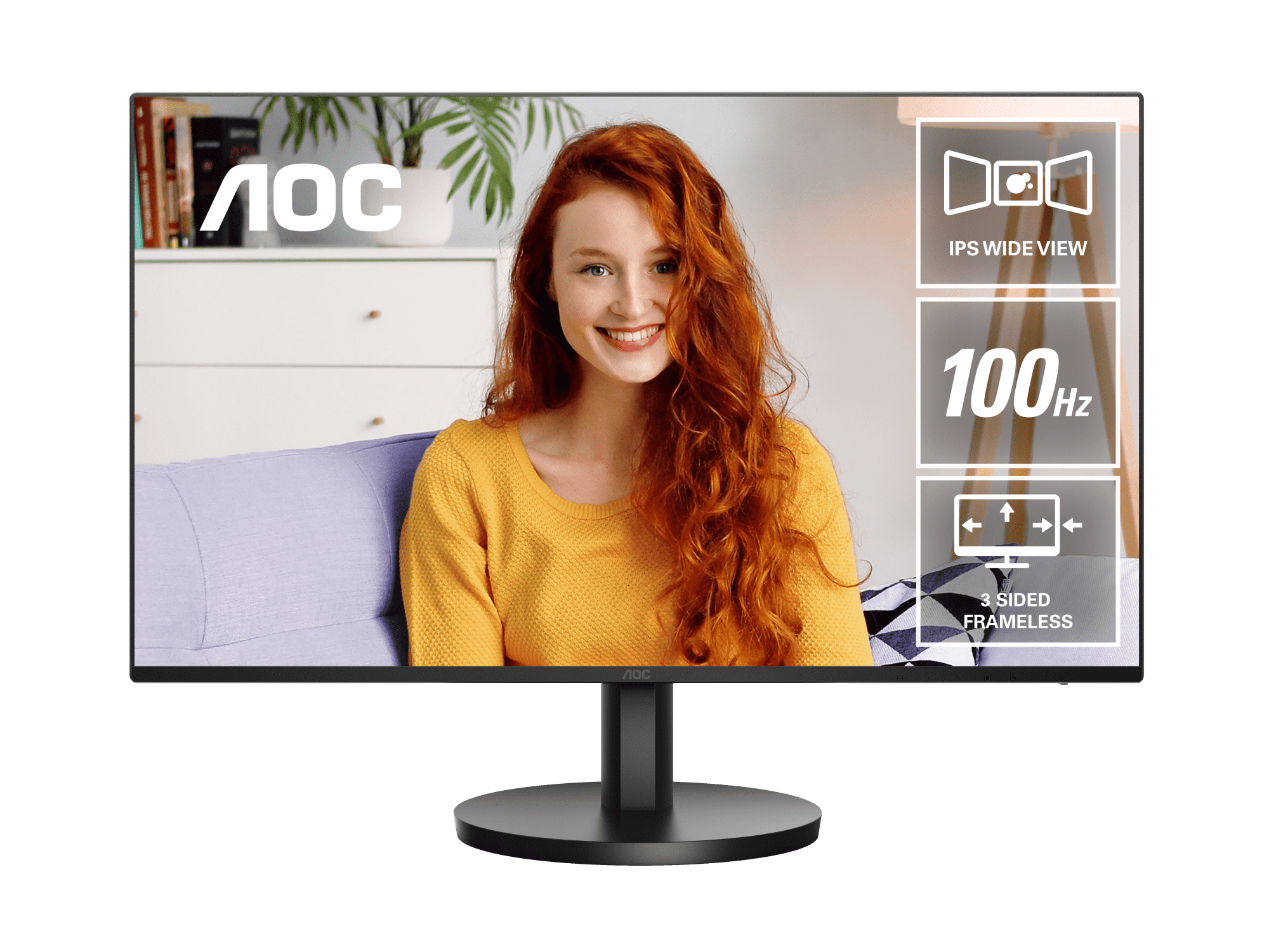 Monitor 23.8" AOC Home/Office Series Monitor , FHD 1920x1080p IPS 100Hz 1ms 95.2%sRGB 250nits , 1xHDMI 1xVGA , 2x Speakers , VESA , Adaptive Sync , Black , 24B3HA2 , 1Y