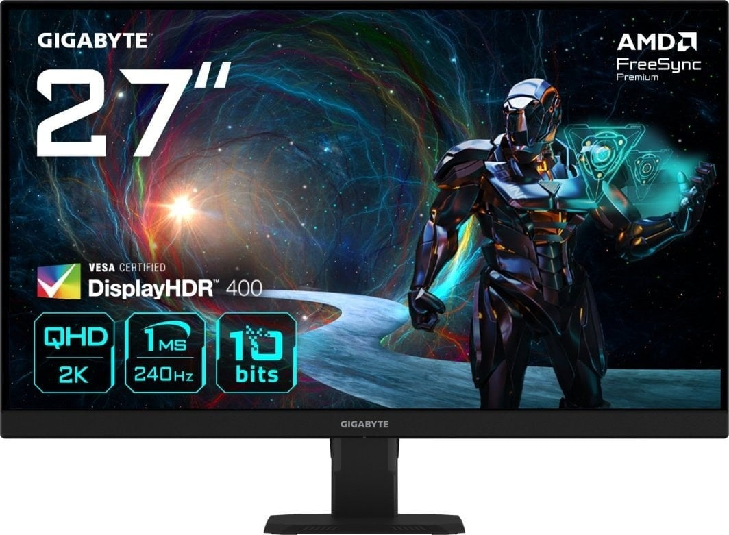 Monitor 27" Gigabyte GS27QXA , QHD 2560x1440 SS-IPS 350cd/m² 1ms 240Hz 128%sRGB , 2x HDMI 1x DisplayPort , VESA , FreeSync Premium , Black , GS27QXA , 1Y