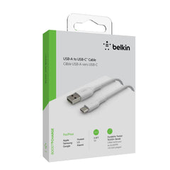 Cable USB-A  Belkin BoostCharge , USB-A to USB-C , 1m , Braided White , CAB002BT1MWH - Albagame