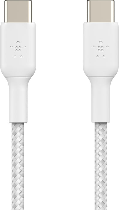 Cable USB-C  Belkin BoostCharge , USB-C to USB-C up to 60W , Braided , 2m , White , CAB004BT2MWH - Albagame