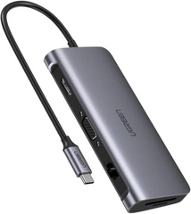 HUB Ugreen 9in1 USB-C 3.1 to 1x HDMI , 1x VGA , 1x Gigabit RJ45 Ethernet , 3x USB-A 3.0 , 1x SD Reader , 1x MicroSD Reader , Silver , 40873 - Albagame