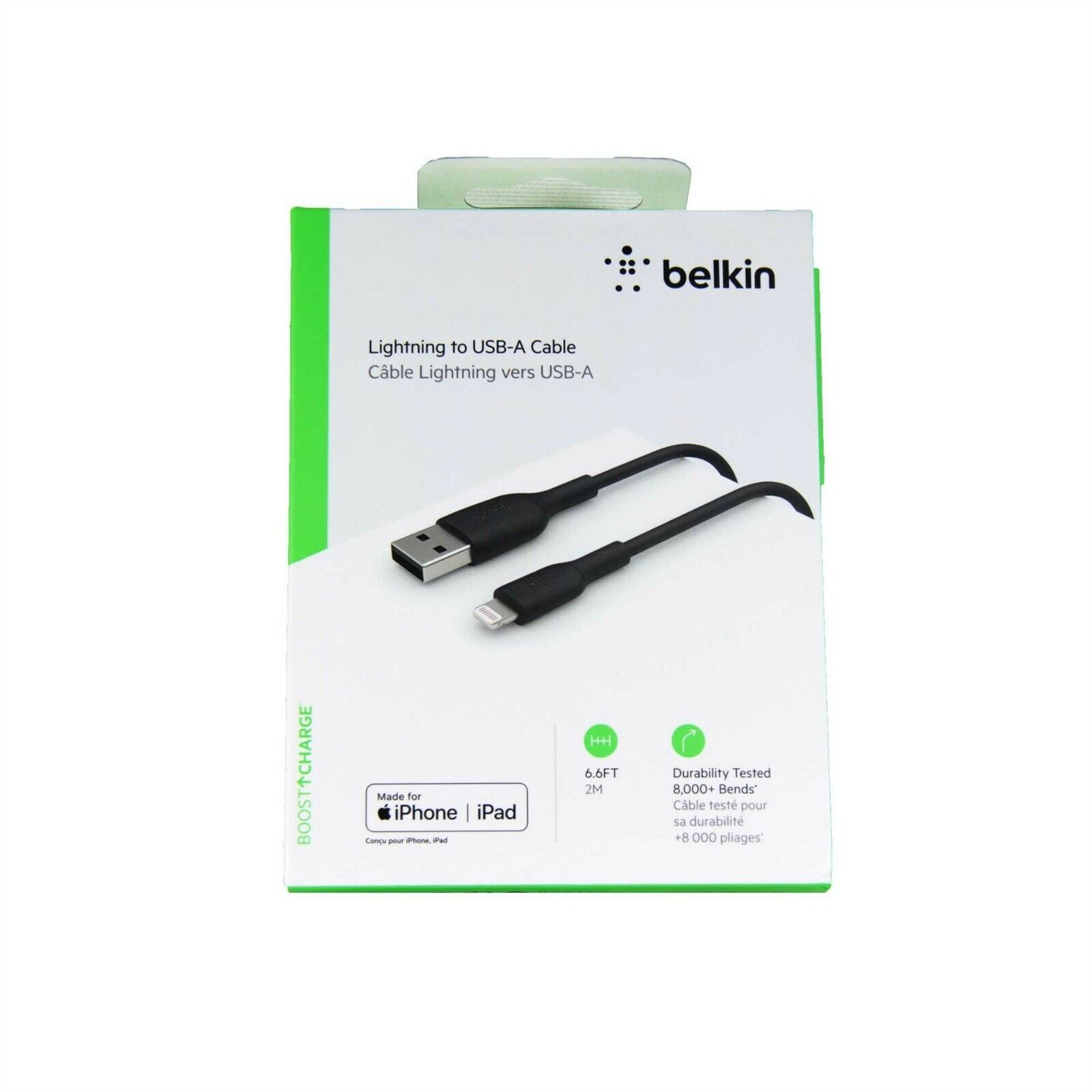 Cable USB-A to Lightning  Belkin BoostCharge up to 18W , Charging and data sync , Black , 2m , BEL-0060 - Albagame