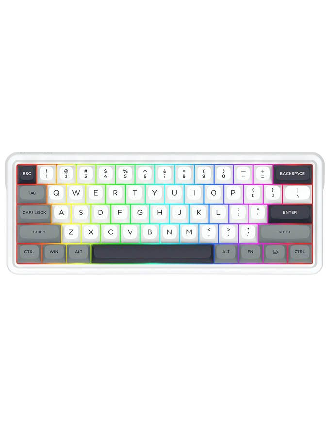 Keyboard Redragon Ironguard PRO , RGB , 60% with 61 keys , Hot-Swappable Dragon Chant switches , Wireless/Bluetooth/Wired , White & Blue Mixed Keycaps , K722WGP