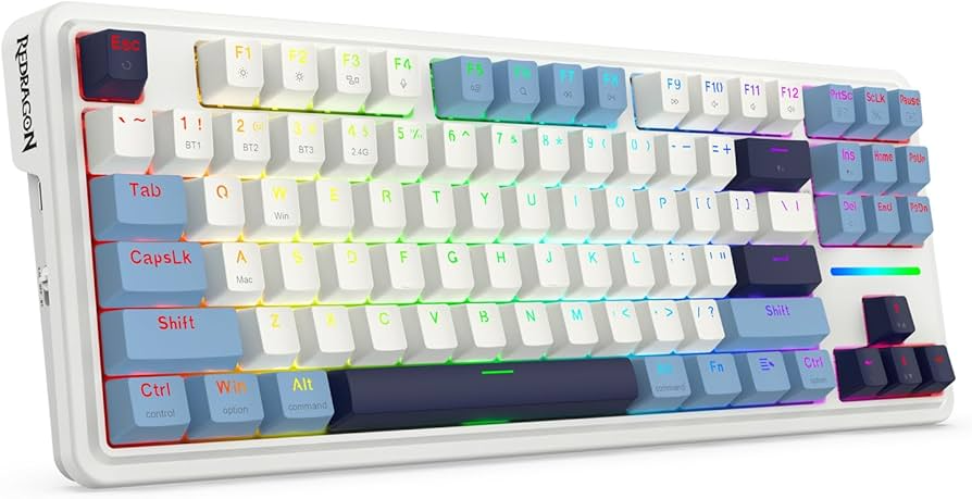 Keyboard Redragon Antonium PRO , RGB , 80% with 87 keys , Gasket Structure & Hot-Swap Functionality , Wireless/Bluetooth/Wired , White & Blue Mixed Keycaps , K728