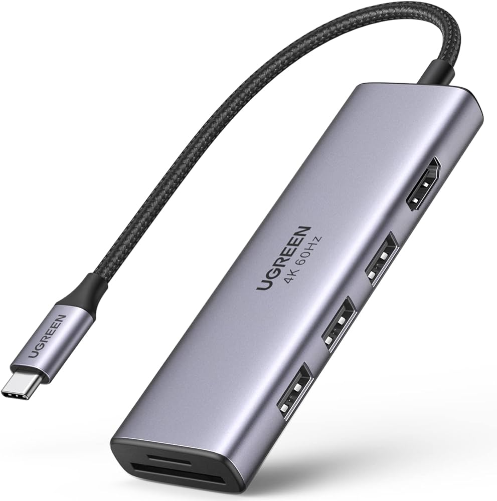 Adapter Ugreen 6in1 USB-C to 2x USB-A 3.1 Gen1 , 1x USB-C with PD up to 100W , 1x HDMI up to 4K@60Hz + 1x SD & 1x MicroSD Card Reader - Albagame