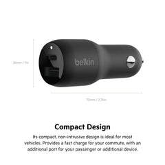 Charger 24W  Belkin Dual USB-A Car Charger , 1x USB-A to Lightning Cable 1m , Black , CCB001BTBK - Albagame