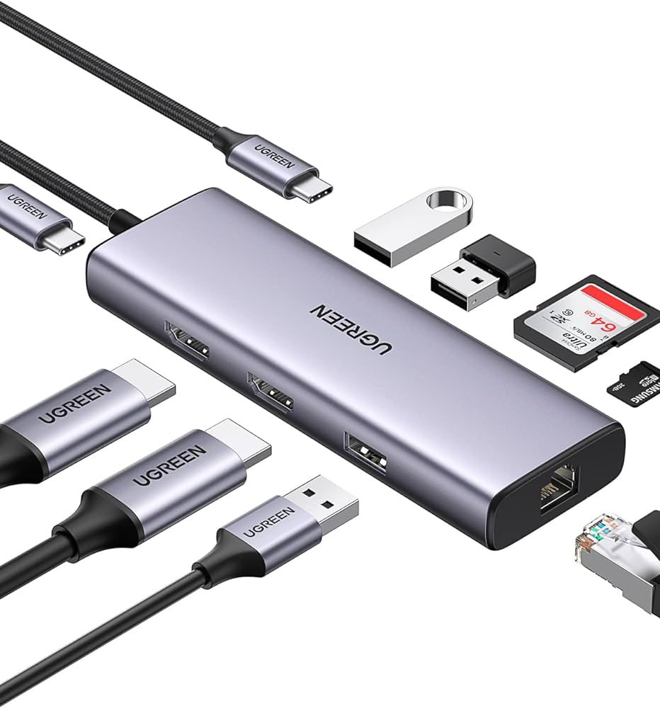 HUB Ugreen 9in1 USB-C 3.1 to 1x HDMI , 1x VGA , 1x Gigabit RJ45 Ethernet , 3x USB-A 3.0 , 1x SD Reader , 1x MicroSD Reader , Silver , 40873 - Albagame
