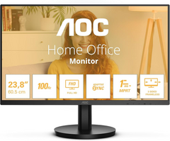 Monitor 23.8" AOC Home/Office Series Monitor , FHD 1920x1080p IPS 100Hz 1ms 95.2%sRGB 250nits , 1xHDMI 1xVGA , 2x Speakers , VESA , Adaptive Sync , Black , 24B3HA2 , 1Y