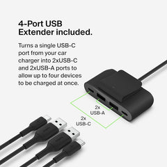 HUB USB-C  Belkin BoostUp Charge 4 Port USB Power Extender up to 30W , 1x USB-C 2m Cable to 2x USB-C  2x USB-A , Black , BUZ001BT2MBKB7