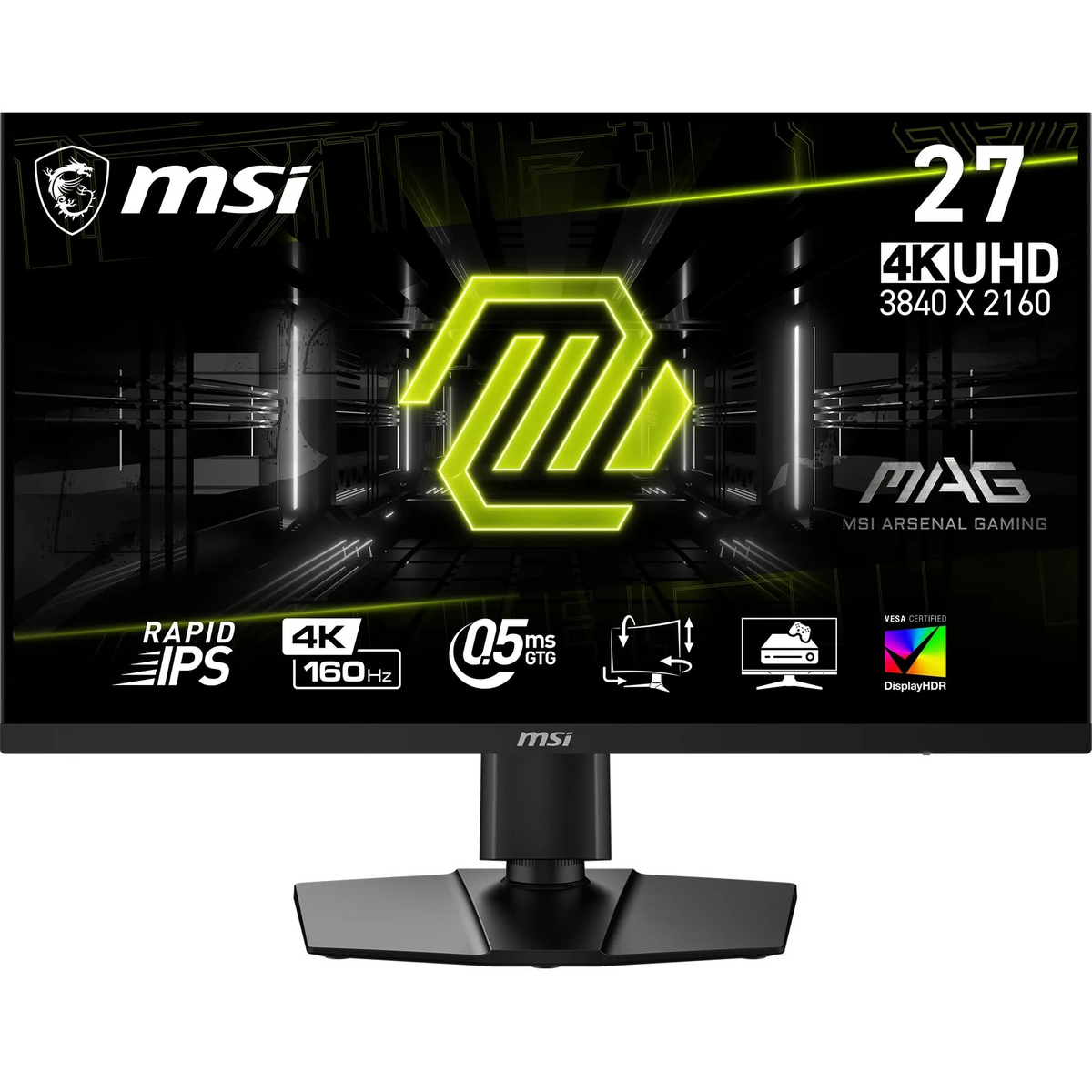Monitor 27" MSI MAG 274UPF E2 , 4K UHD 3840x2160p Rapid IPS 160Hz 1ms 133%sRGB 400nits , 2xHDMI 1xDisplayPort 1x USB-C (DP alt.) with PD 15W charging , HAS , VESA , FreeSync , Black , 9S6-3CC29H-253 , 2Y