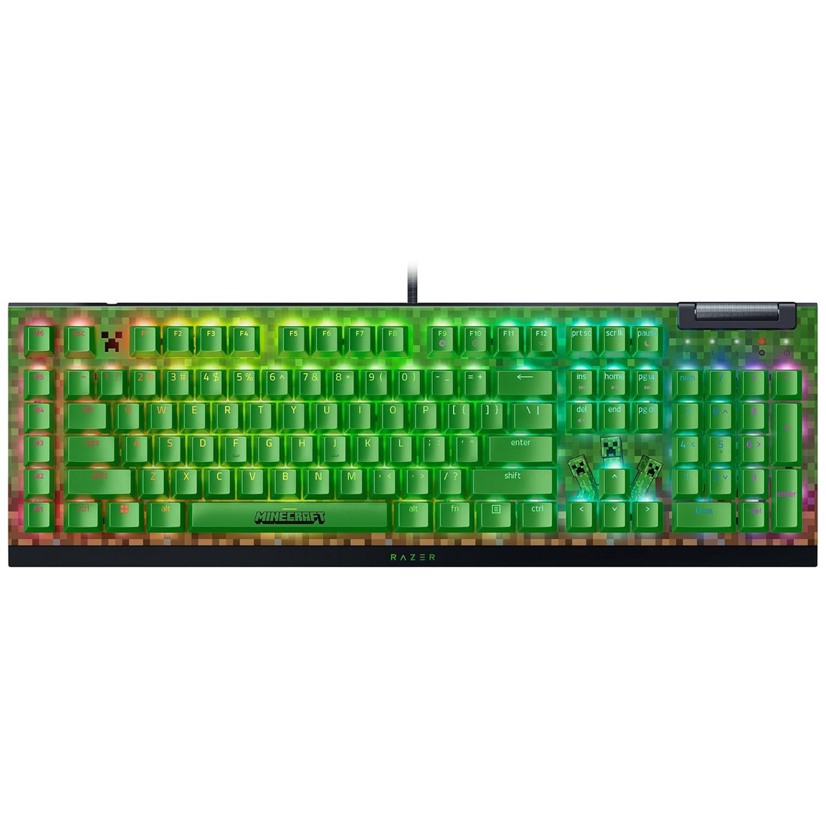 Keyboard Razer BlackWidow V4 X , Green Mechanical switches , 6 Dedicated Macro Keys , Chroma RGB , US Layout , Green Minecraft Edition , RZ03-04704100-R3M1
