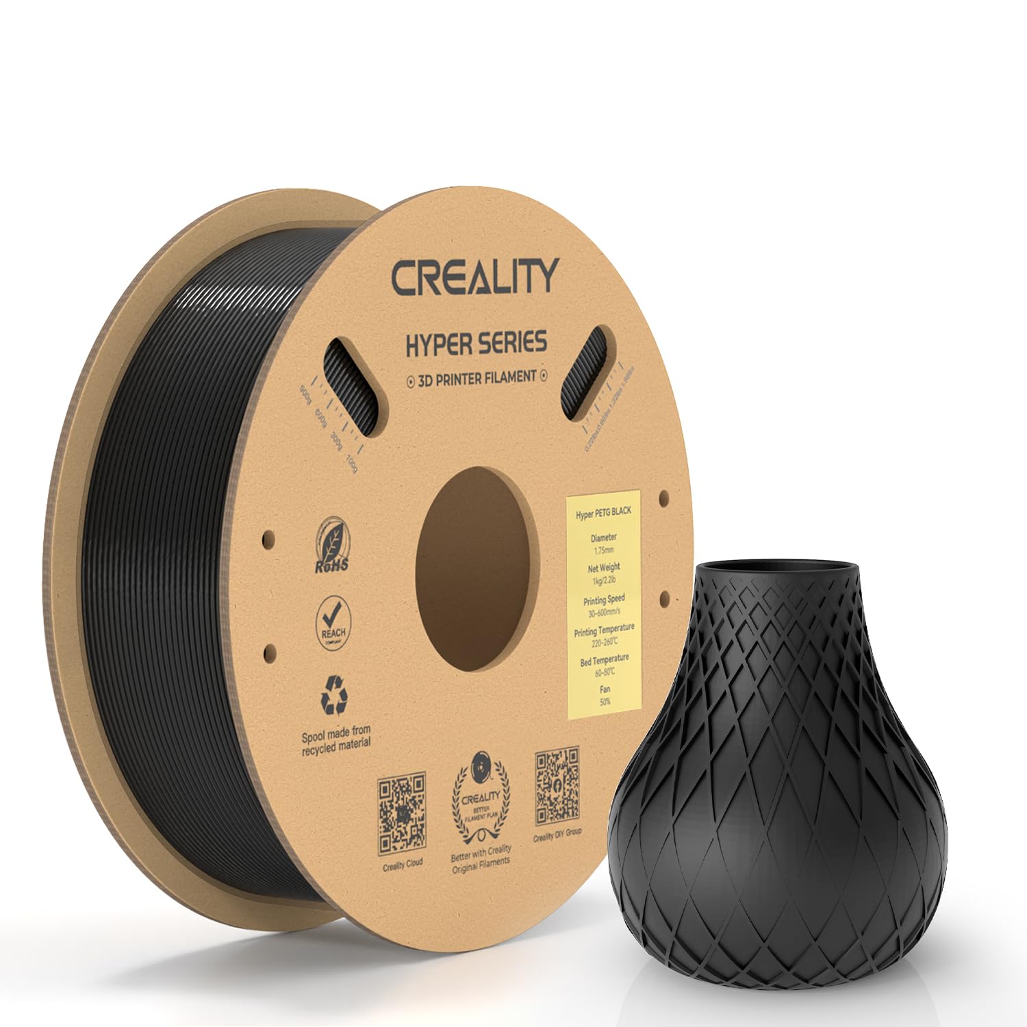 Filament Creality Hyper-PETG Black for 3D Printer , fast print , chemical sunlight resist , 1kg 1.75 , 3301030043 - Albagame