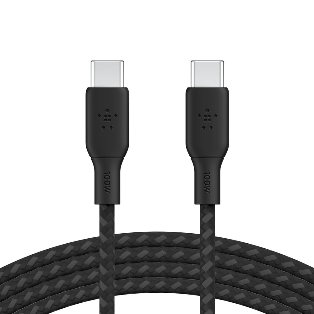 Cable USB-C to USB-C  Belkin , up to 100 Watt with 20V/5A , Charging and data sync , Braided Nylon Black , 2m , BEL-0033 - Albagame
