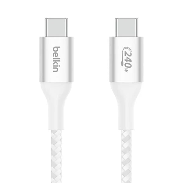 Cable USB-C  Belkin BoostCharge , USB-C to USB-C up to 240W , 1m , Braided White , CAB015BT1MWH - Albagame