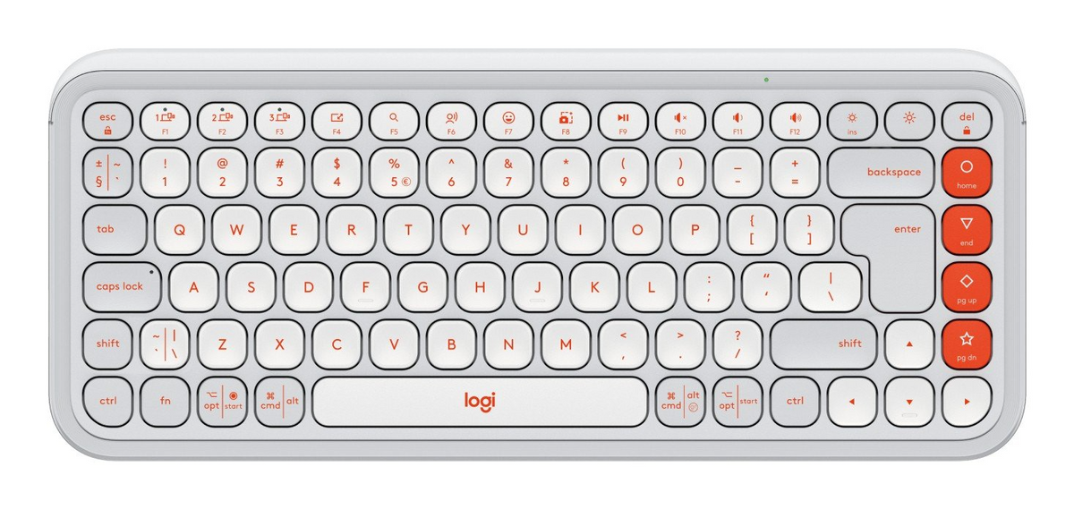 Keyboard Logitech POP Icon Keys , Wireless via Bolt USB receiver (not included) or Bluetooth with up to 3 devices , US Layout , Off White & Orange , 920-013072