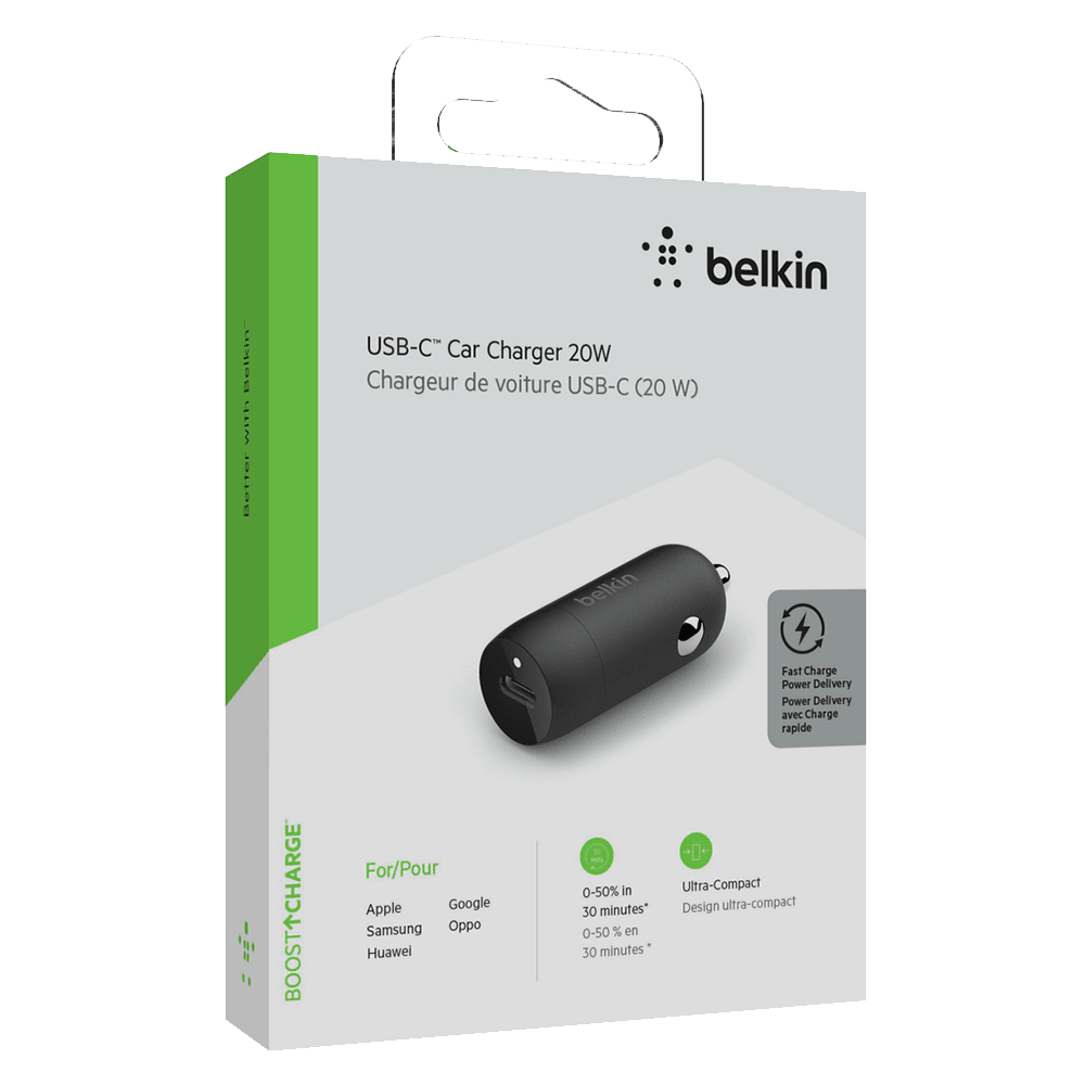 CarCharger Belkin 1x USB-C up to 20W PD , Black , BEL-0046 - Albagame