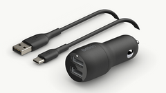 CarCharger Belkin 2x USB-A , 24Watt Total (2x 12Watt) + 1x USB-A to USB-C Cable 1m , Black , BEL-0064 - Albagame