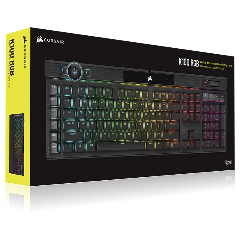 Keyboard Corsair K100 RGB , Optical Mechanical with OPX Switches , aluminum design with RGB edge + iCUE wheel  , US Layout , Black , CH-912A01A-NA