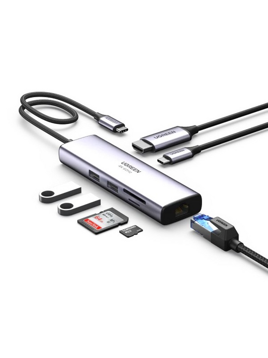 Adapter Ugreen 7in1 USB-C to 2x USB-A , 1x USB-C , 1x HDMI , 1x RJ45 + 1x SD & 1x MicroSD - Albagame