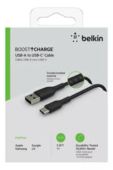 Cable USB-A  Belkin BoostCharge , USB-A to USB-C , 1m , Braided Black , CAB002BT1MBK