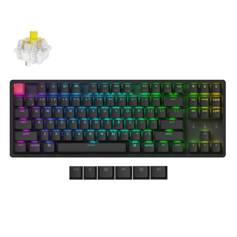 Keyboard Keychron K8  K8X-J4 , QMK/VIA Wireless/Bluetooth Mechanical Keyboard , Yellow Switch (Hot-Swappable) , 80% , US Layout , Black , K8X-J4