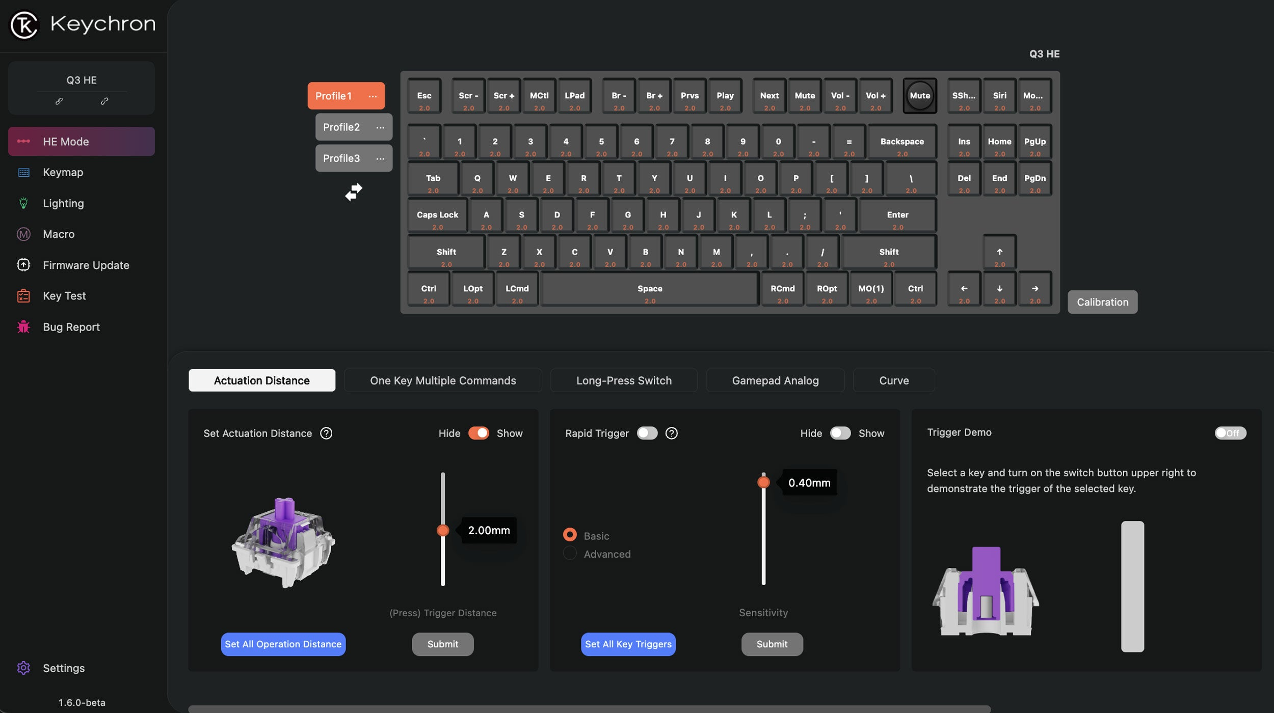 Keyboard Keychron Q3 HE  Q3H-M1 , QMK/VIA Wireless/Bluetooth Mechanical Keyboard , Purple Switch (Hot-Swappable) , Hall Effect , 80% , US Layout , Black/White/Red , Q3H-M1 - Albagame