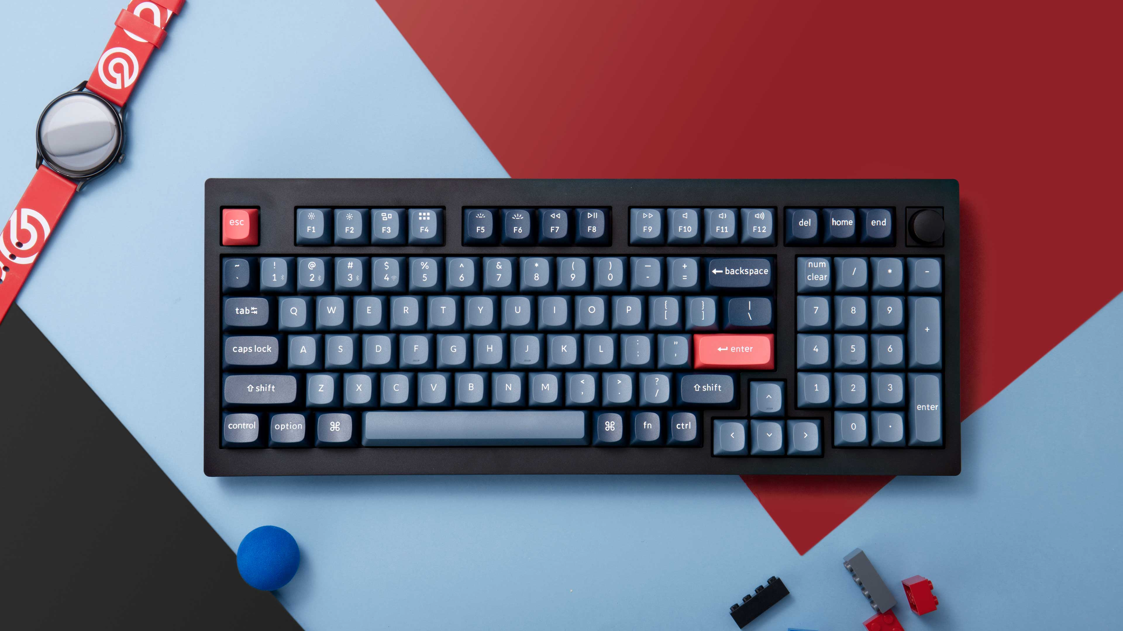Keyboard Keychron V5 Max  V5M-D4 , QMK/VIA Wireless/Bluetooth Mechanical Keyboard , Yellow Switch (Hot-Swappable) , 96% , US Layout , Black/Blue/Red , V5M-D4 - Albagame