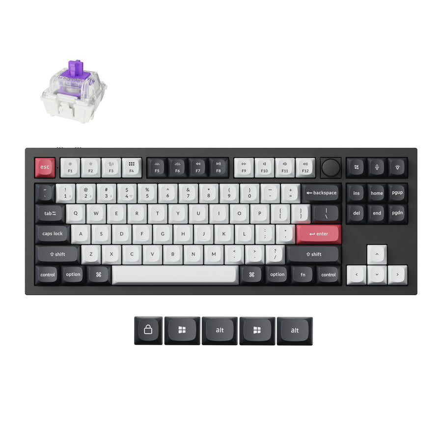 Keyboard Keychron Q3 HE  Q3H-M1 , QMK/VIA Wireless/Bluetooth Mechanical Keyboard , Purple Switch (Hot-Swappable) , Hall Effect , 80% , US Layout , Black/White/Red , Q3H-M1 - Albagame
