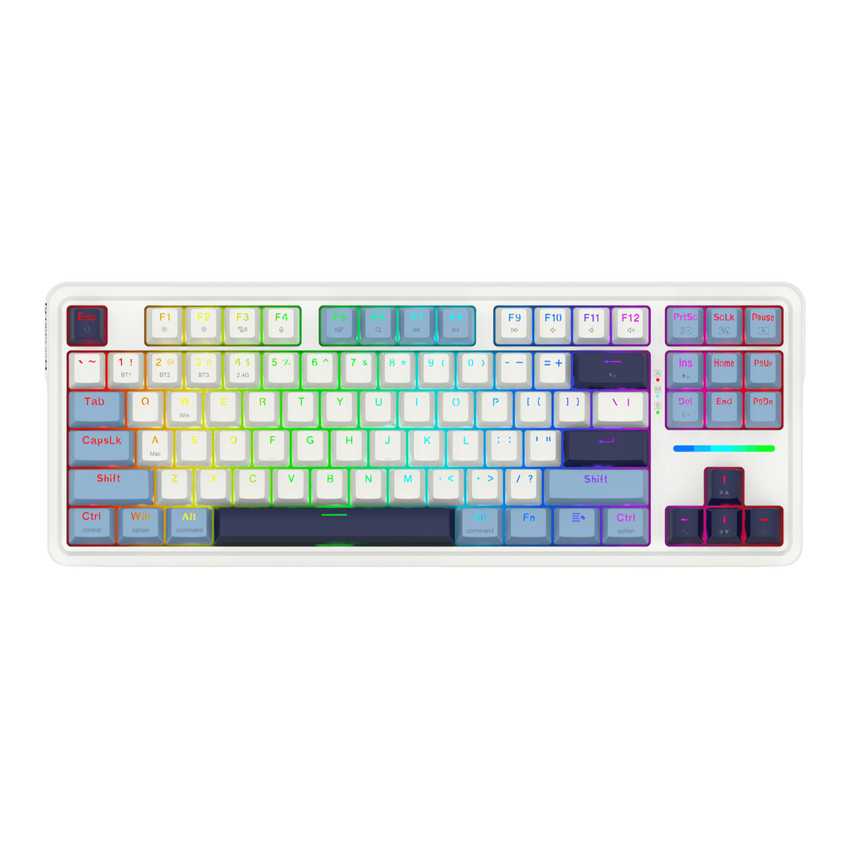 Keyboard Redragon Antonium PRO , RGB , 80% with 87 keys , Gasket Structure & Hot-Swap Functionality , Wireless/Bluetooth/Wired , White & Blue Mixed Keycaps , K728