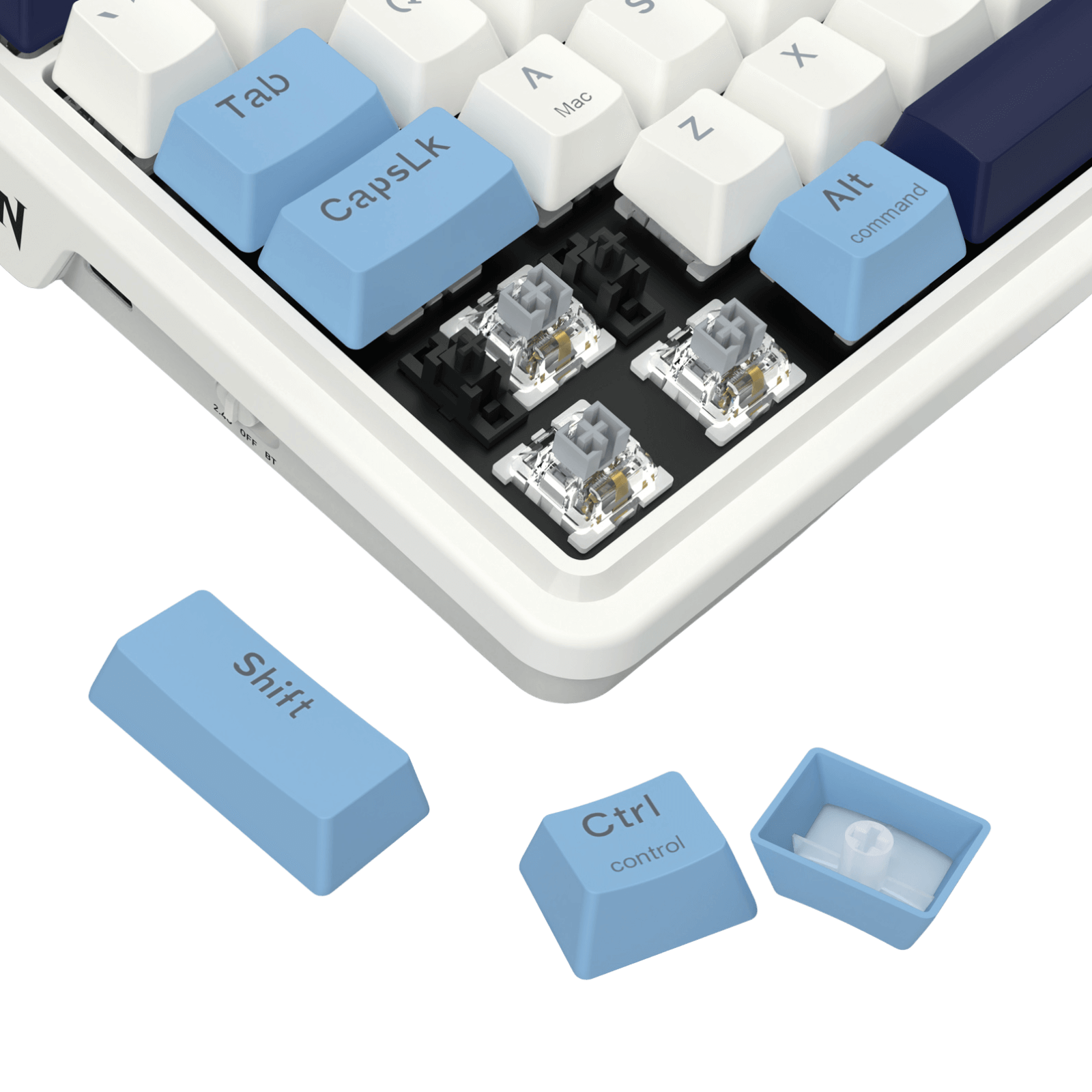 Keyboard Redragon Antonium PRO , RGB , 80% with 87 keys , Gasket Structure & Hot-Swap Functionality , Wireless/Bluetooth/Wired , White & Blue Mixed Keycaps , K728