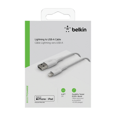 Cable USB-A to Lightning  Belkin BoostCharge up to 18W , Charging and data sync , White , 2m , BEL-0058 - Albagame