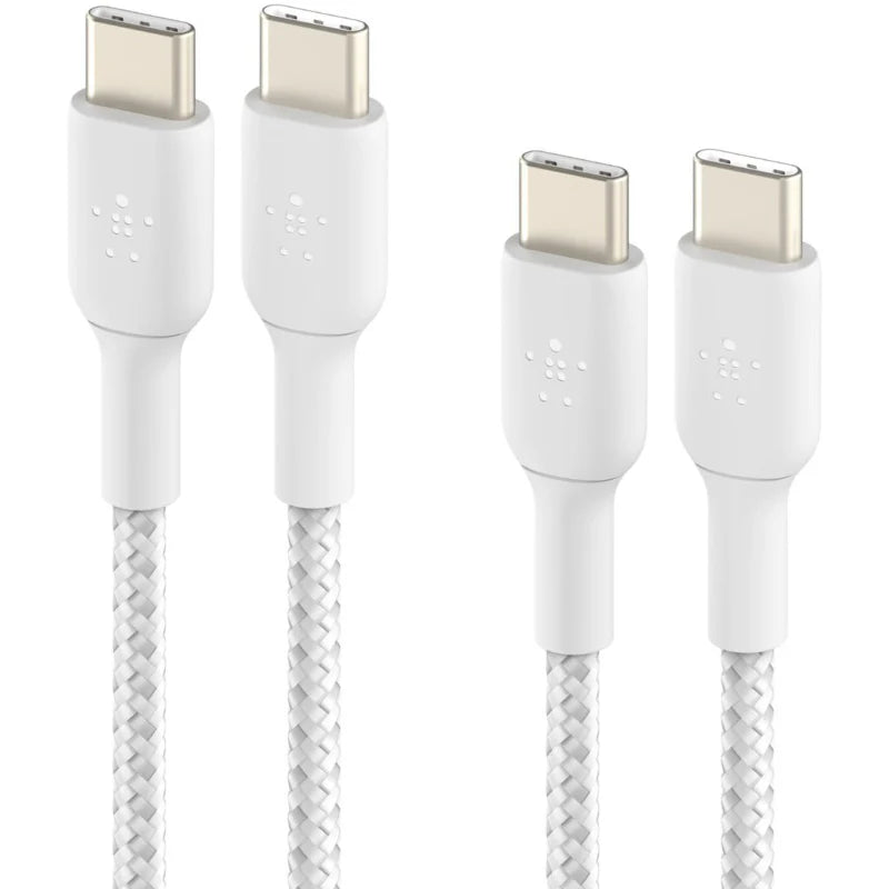 Cable USB-C  Belkin BoostCharge , 2x USB-C to USB-C , 1m , Braided White , Pack of 2pcs , CAB004BT1MWH2PK - Albagame
