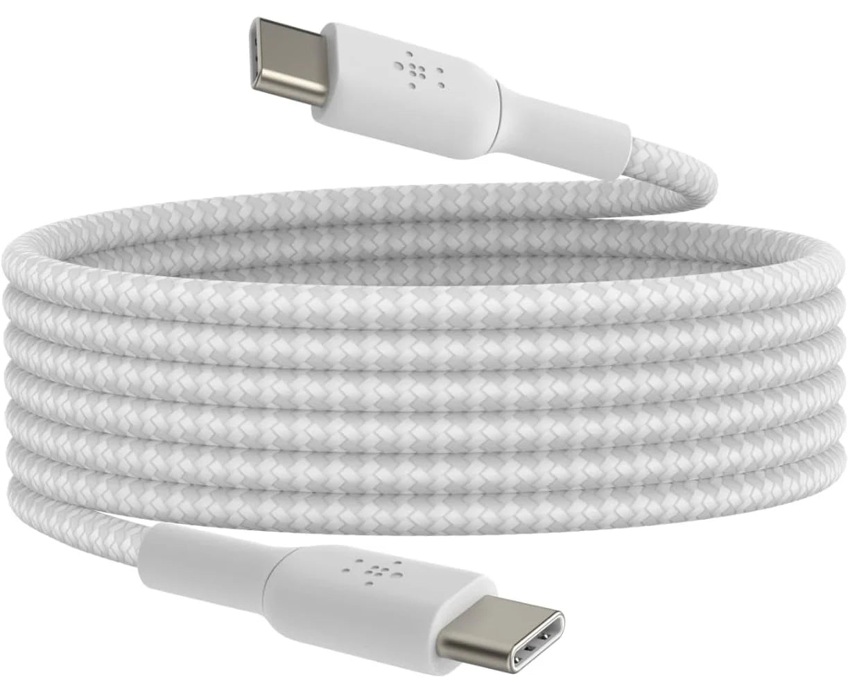 Cable USB-C  Belkin BoostCharge , USB-C to USB-C up to 60W , Braided , 2m , White , CAB004BT2MWH - Albagame