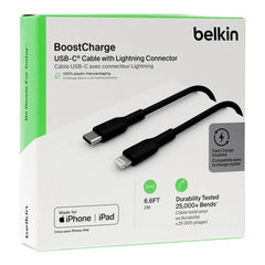Cable USB-C  Belkin BoostCharge , USB-C to Lightning , 2m , Black , CAA003BT2MBK - Albagame
