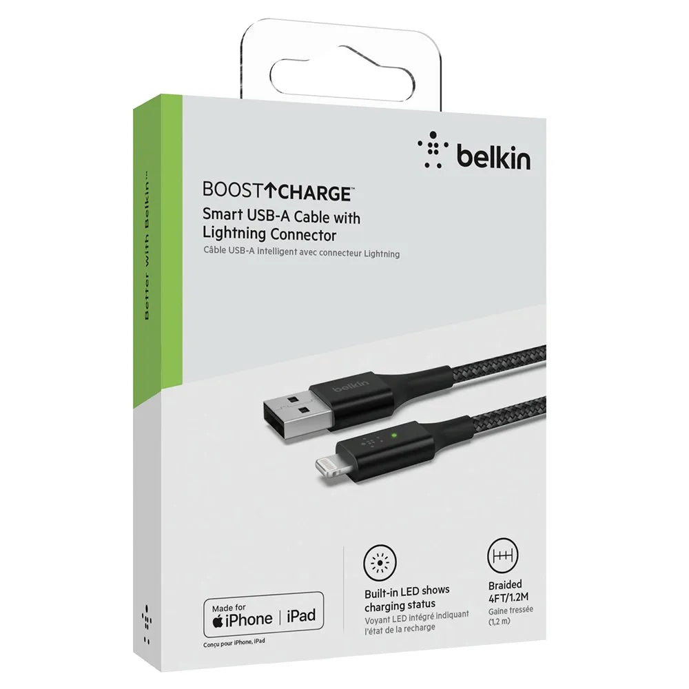 Cable USB-A  Belkin BoostCharge , USB-A to Lightning , 0.5m , Black , CAA001BT0MBK - Albagame