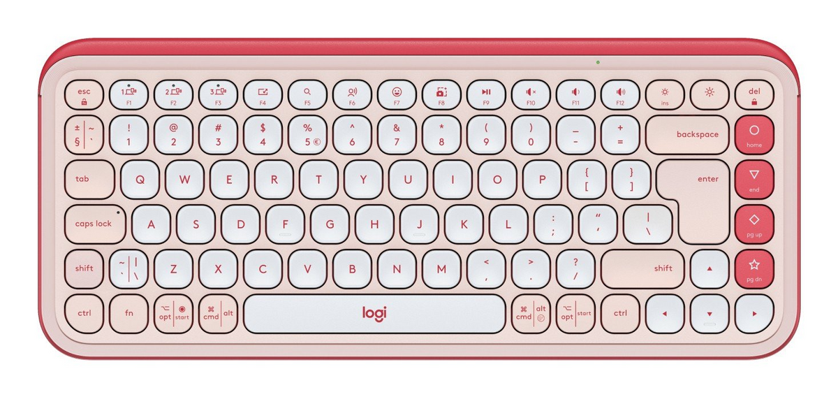 Keyboard Logitech POP Icon Keys , Wireless via Bolt USB receiver (not included) or Bluetooth with up to 3 devices , US Layout , Rose & Off White , 920-013073