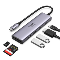 Adapter Ugreen 6in1 USB-C to 2x USB-A 3.1 Gen1 , 1x USB-C with PD up to 100W , 1x HDMI up to 4K@60Hz + 1x SD & 1x MicroSD Card Reader - Albagame