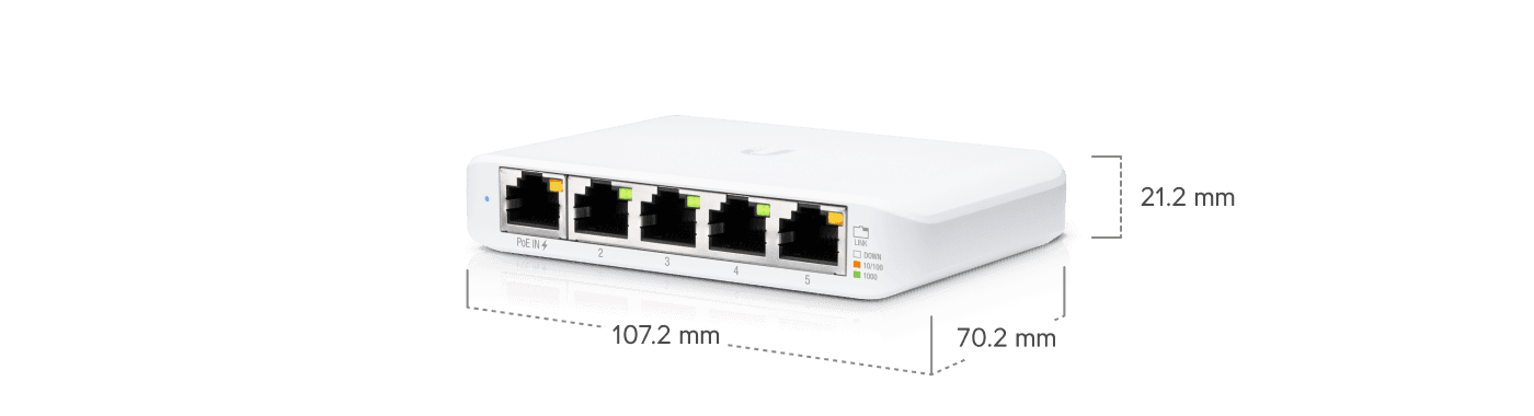 Switch 5 Ports Ubiquiti UniFi USW Flex Mini , 5x Gigabit Ethernet RJ45 10/100/1000  1x PoE port  , Managed , USW-Flex-Mini - Albagame