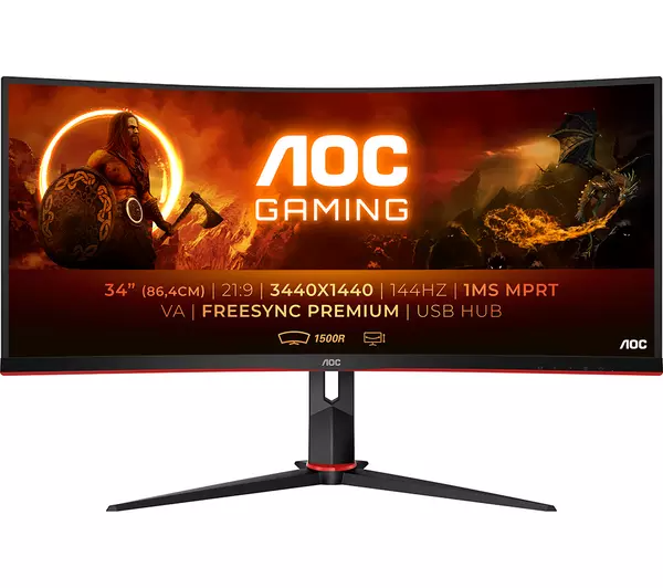 Monitor 34" AOC Gaming Curved  2K WQHD 3440x1440p IPS 144Hz 1ms 119%sRGB 350nits - Albagame