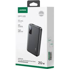 Power Bank 10,000mAh Ugreen Two-way Fast Charging , 1x USB-C 20W PD Input/Output , 1x USB-A 22.5W output , Black , Model PB311 , 25742